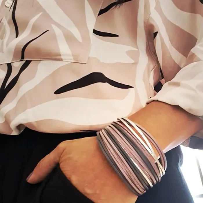 Dámský náramek vícevrstvý Boho Leopard grey