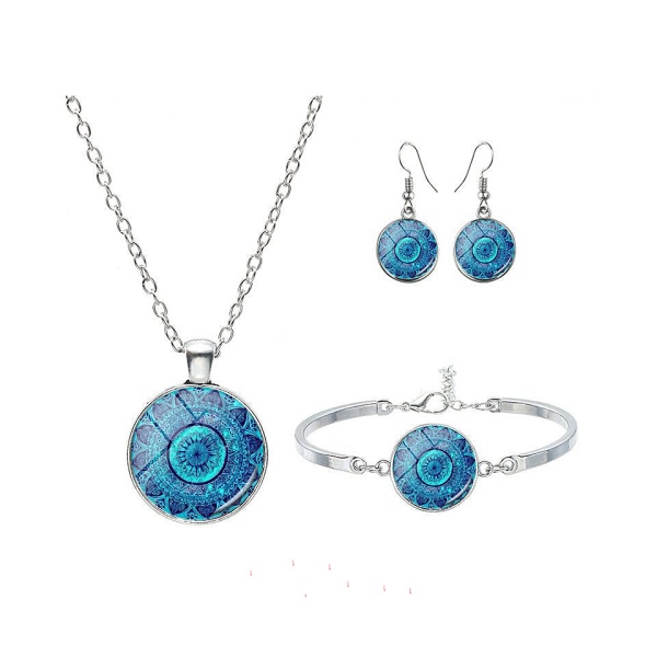 Souprava Blue Mandala náhrdelník, náušnice, náramek