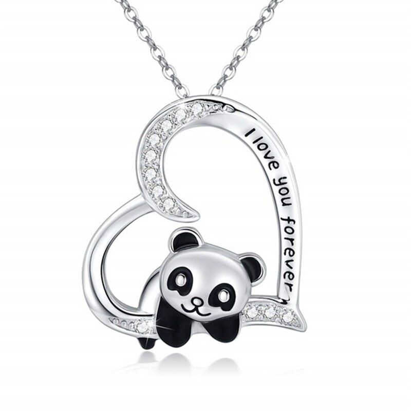 Náhrdelník panda v srdci I love you forever stříbrná