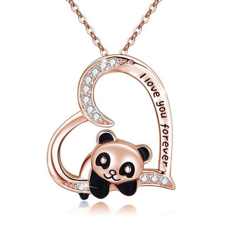 Náhrdelník panda v srdci I love you forever růžově zlatá