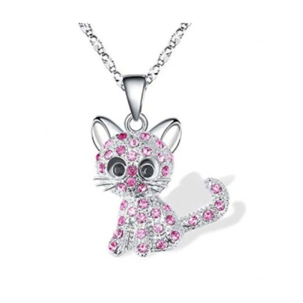 Dívčí náhrdelník kočička růžové krystaly