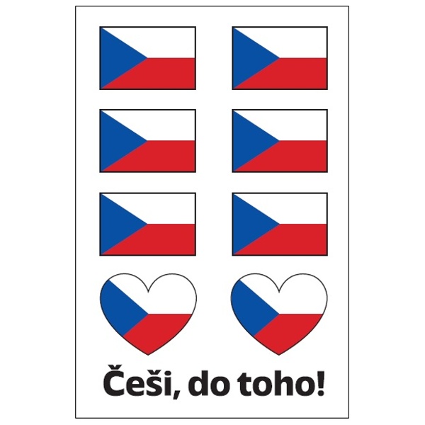 Tetovací obtisky vlajky Češi, do toho! 8,5 x 13 cm