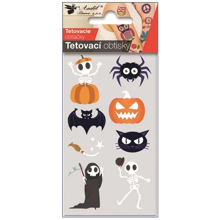 Tetovací obtisky 10 x 6 cm Halloween kostlivec