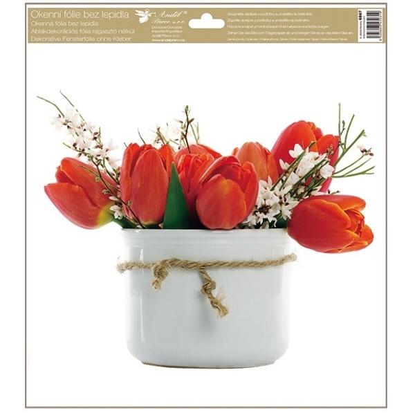 Okenní dekorační fólie Červené tulipány 30 x 33,5 cm