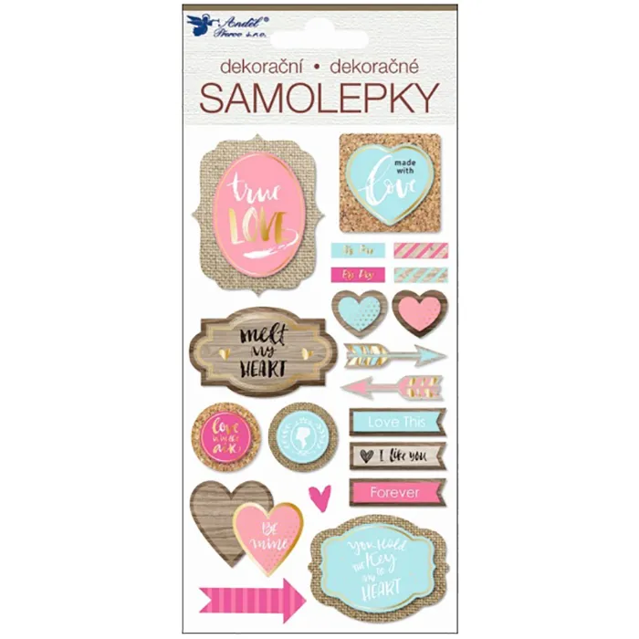 Samolepky 3D s ražbou a texty - láska 17 x 9,5 cm