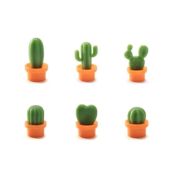 3D magnetky na lednici kaktusy v oranžovém květináči 6 ks