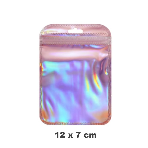 Znovuuzavíratelný sáček holografický růžový 12 x 7 cm