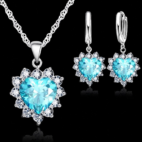 Souprava se zirkony Srdce Sea Blue SWS046