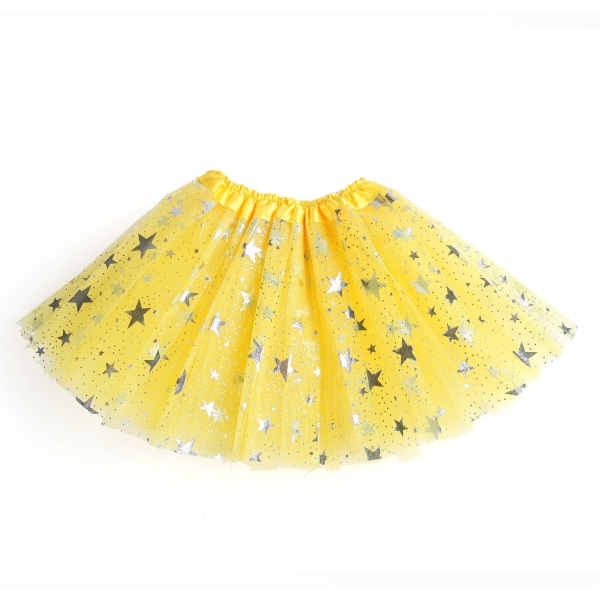 Dívčí tylová sukně se stříbrnými hvězdičkami žlutá