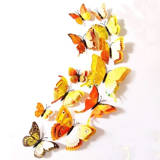 Motýli 3D 12 ks magnetky nebo samolepky žlutý mix