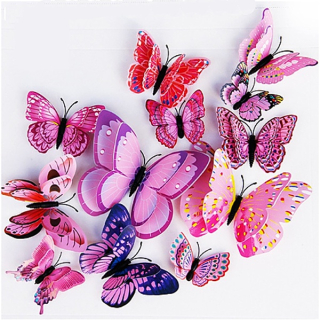Motýli 3D 12 ks magnetky nebo samolepky růžový mix