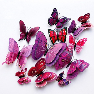 Motýli 3D 12 ks magnetky nebo samolepky fialový mix