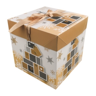 Dárková krabička skládací s mašlí M 16,5x16,5x16,5 cm zlatá
