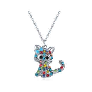 Dívčí náhrdelník kočička s modrou mašlí JN241