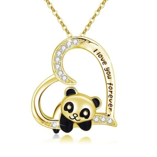 Náhrdelník panda v srdci I love you forever zlatá