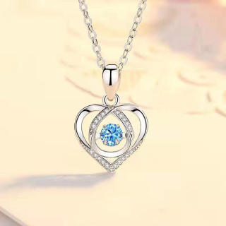 Náhrdelník srdce s modrým krystalem JN333