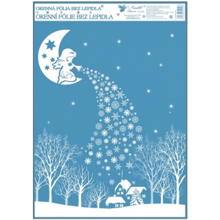 Okenní fólie vánoční s glitry rej vloček měsíc 42 x 30 cm