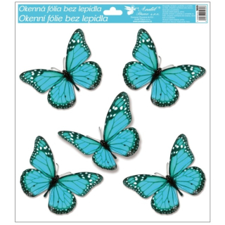 Okenní fólie s glitry modří motýli 33x30cm