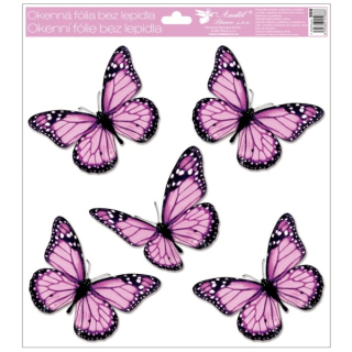 Okenní fólie s glitry fialoví motýli 33x30cm