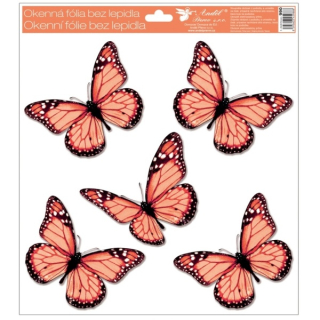 Okenní fólie s glitry oranžoví motýli 33x30cm