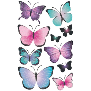Samolepky na zeď motýli modrofialoví s glitry 50 x 32 cm