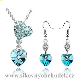 Swarovski Elements náhrdelník a náušnice blue hearts SWS465