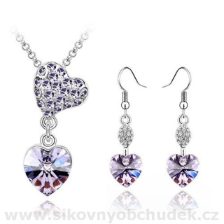 Swarovski Elements náhrdelník a náušnice Violet Hearts SWS618