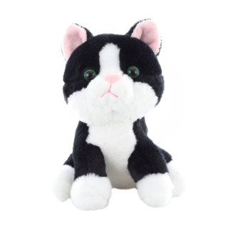 Kočka plyš černobílá 15 cm